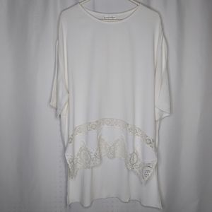 Faith Connexion Tunic Top‎ Lace Crepe Hi-Lo Elbow Sleeve Relaxed Raw Hem Small